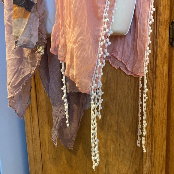 A Bundle of Two Bohemian Boho Vibe Double-Layer Knit Scarves in Blush and Peach - Picture 12 of 14